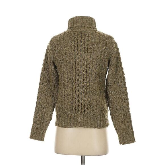 RRL Women’s Ralph Lauren Wool Sweater Green Turtleneck Fisherman Cable 2 S $595 - Picture 2 of 6